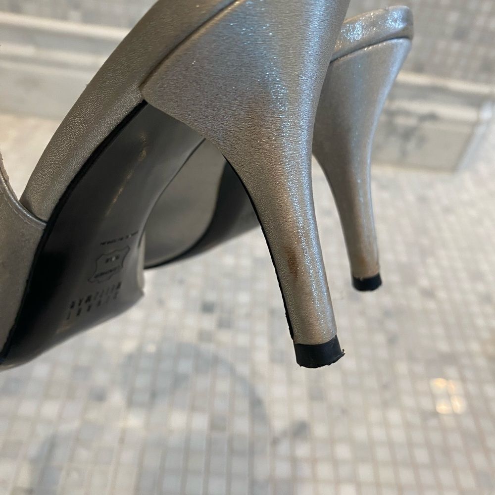 Stuart Weitzman Silver Slingback Heels with Sequin Straps - Picture 12 of 12